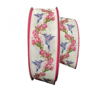 WHITE/PINK/LAVENDER HUMMINGBIRD RIBBON/2.5"