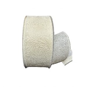 IVORY FLOWER EMBOSSED RIBBON/2.5"