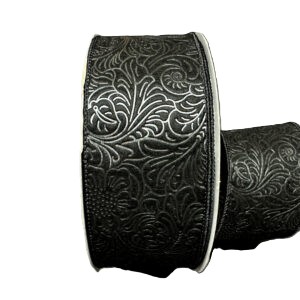 BLACK FLOWER EMBOSSED RIBBON/2.5"