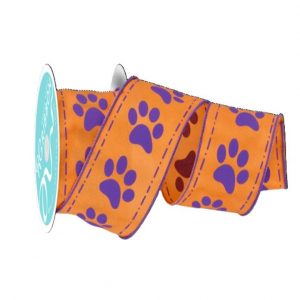 ORANGE/PURPLE PAW PRINT RIBBON/2.5"