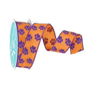 ORANGE/PURPLE PAW PRINT RIBBON/1.5"