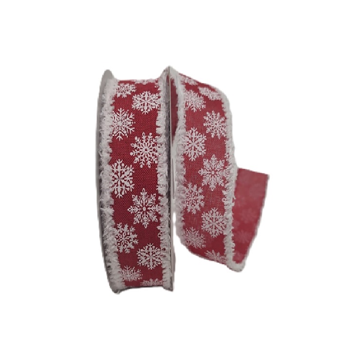 RED LINEN/SNOWFLAKES/SNOW EDGE / 1.5"