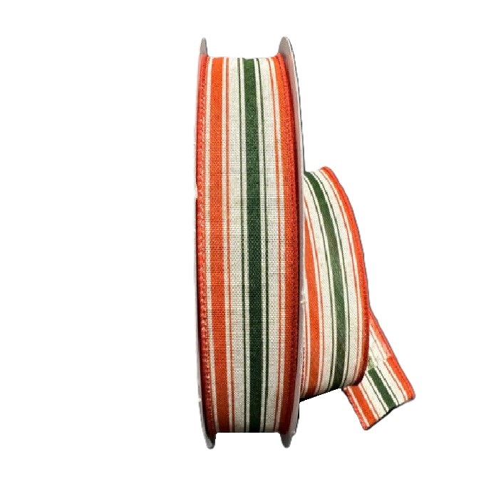 ORANGE/GREEN LINEN STRIPES/1.5"