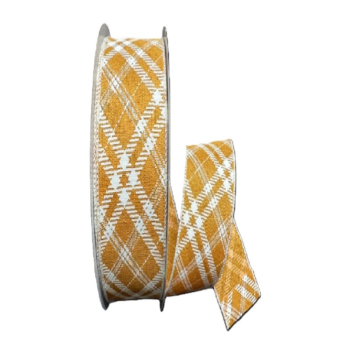 SUNFLOWER YELLOW/WHITE DIAGONAL PLAID RIBBON /1.5"