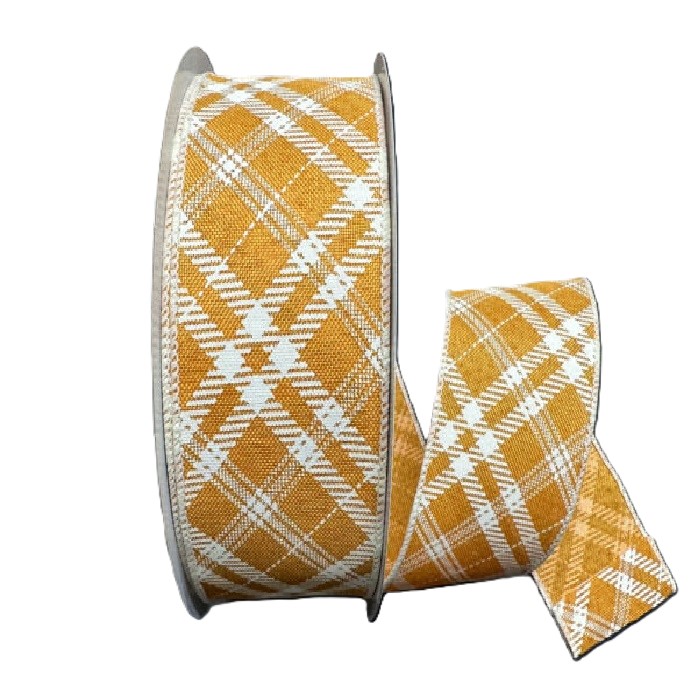 SUNFLOWER YELLOW/WHITE DIAGONAL PLAID/2.5"