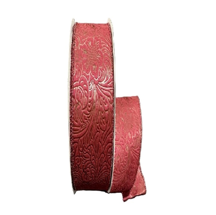 BURGUNDY FLOWER EMBOSSED/METALIC EDGE/1.5"