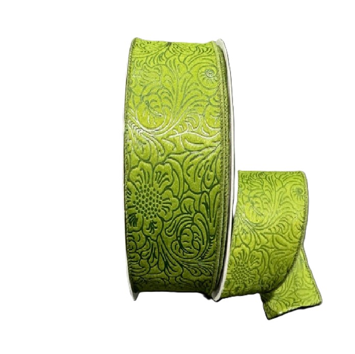 MOSS FLOWER EMBOSSED RIBBON/2.5"