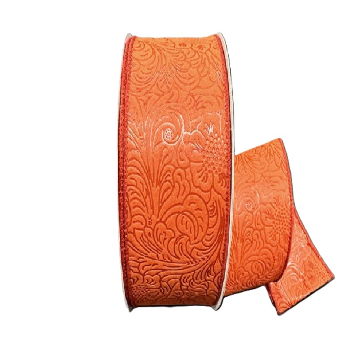 RUST FLOWER EMBOSSED RIBBON/2.5"