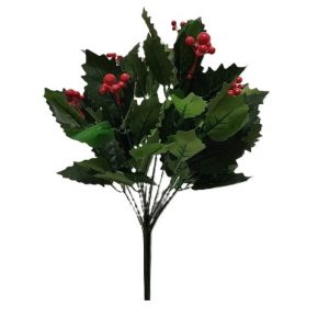 GREEN HOLLY BUSH WITH BERRIES x14