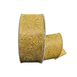TAN FLOWER EMBOSSED METALLIC EDGE / 2.5"