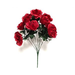 JACK RED OPEN ROSE BUSH WITH GYPS x 12 Stems / 20"