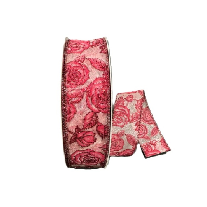 WHITE SHEER GLITTER ROSES / 1.5"