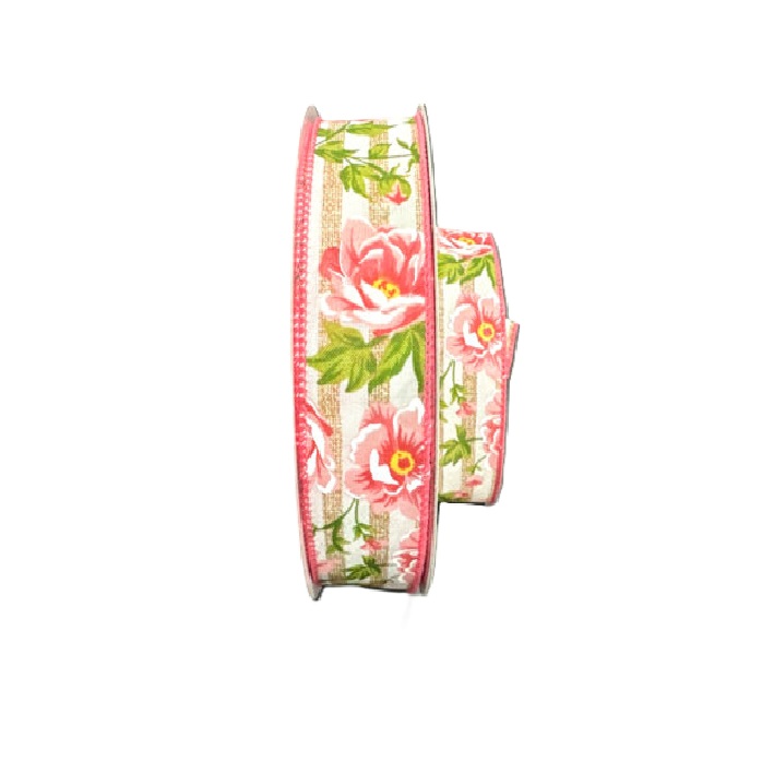TAN WHITE CABANA PINK PEONIES /1.5"