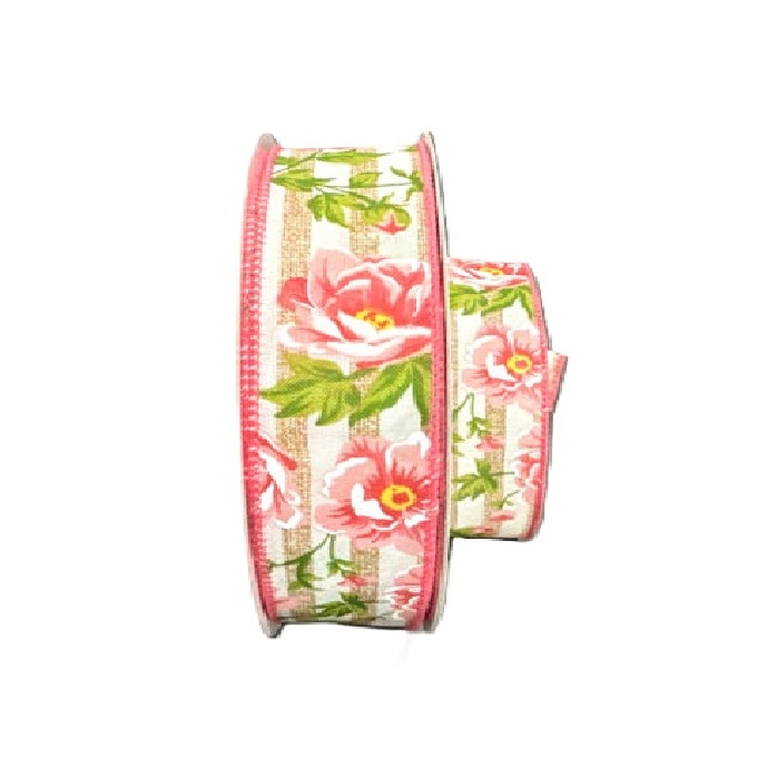 TAN WHITE CABANA PINK PEONIES /2.5"