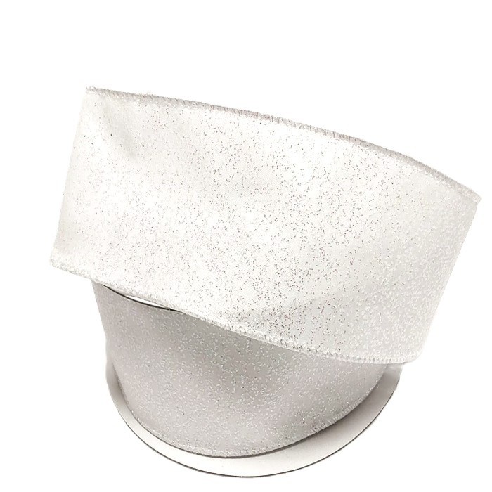 WHITE IRIDESCENT GLITTERED SATIN / 50yd