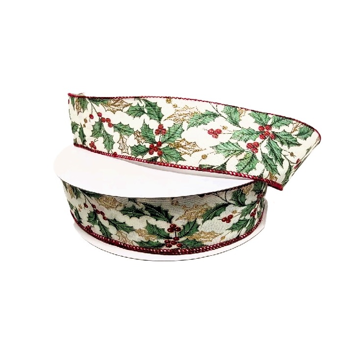 IVORY LINEN/SAGER HOLLY/RED BERRIES / 50yd
