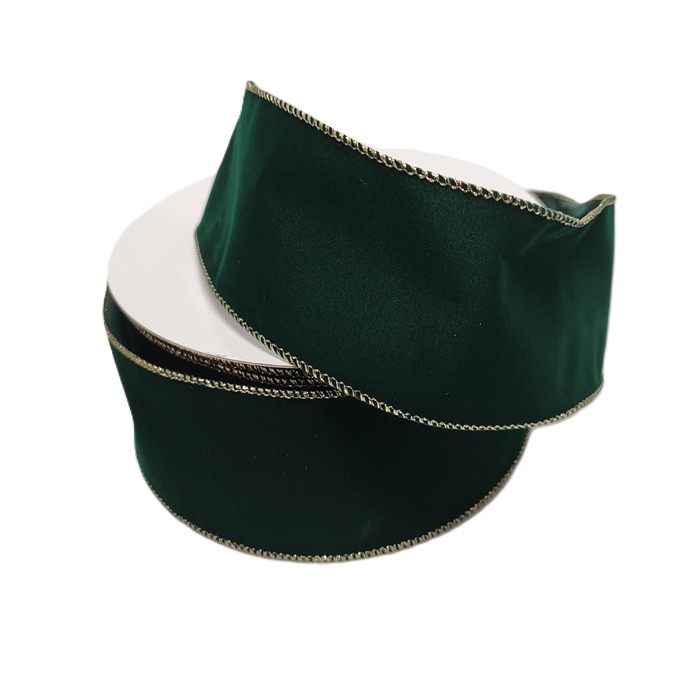 HUNTER GREEN VELVET/ GOLD EDGE / 50yd